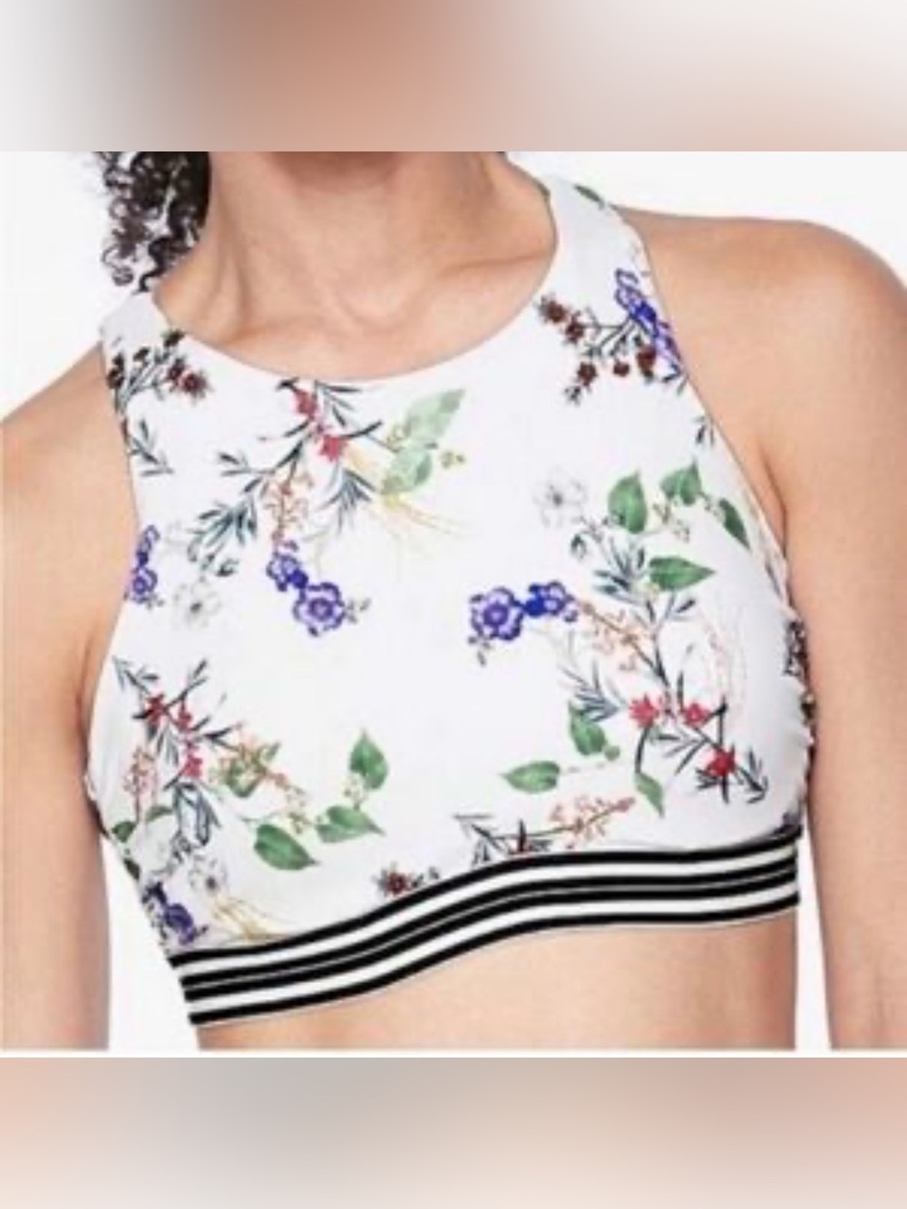 Athleta Gold Coast Floral halter Banded Striped Bikini swim Top